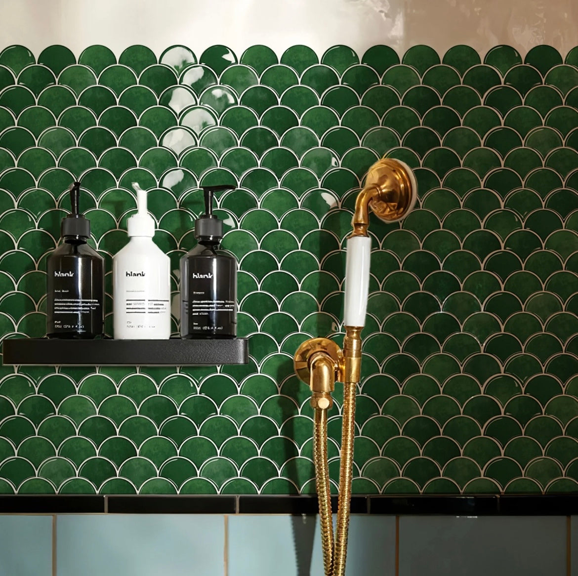 10-Sheet Emerald Green Fish Scale Tile Peel and Stick Backsplash