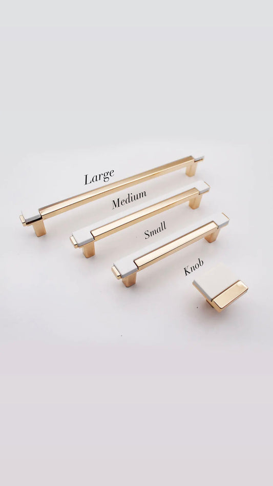 6pk White/Gold 3.65” (small) Light Luxury Cabinet Handle, Modern Style Furniture pull