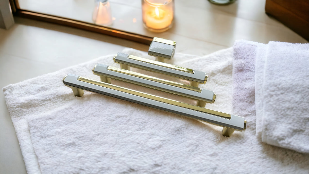6pk White/Gold 4.90” (medium) Light Luxury Cabinet Handle, Modern Style Furniture pull